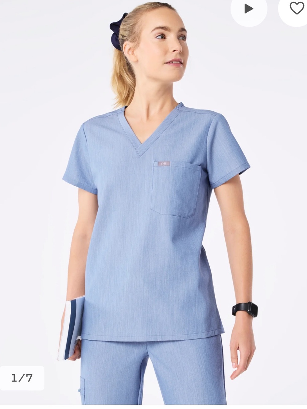 Figs Light Blue V-Neck Scrub Top and Drawstring Pants